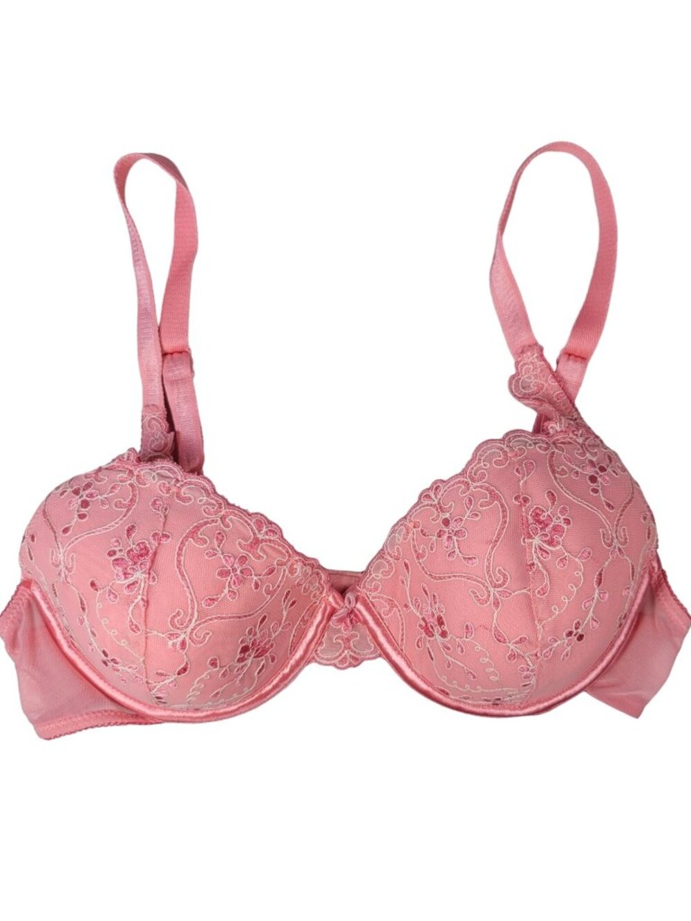 Wonderbra Extravagance Embroidered Bra Pink 36C Floral Padded Underwire Adj 7634